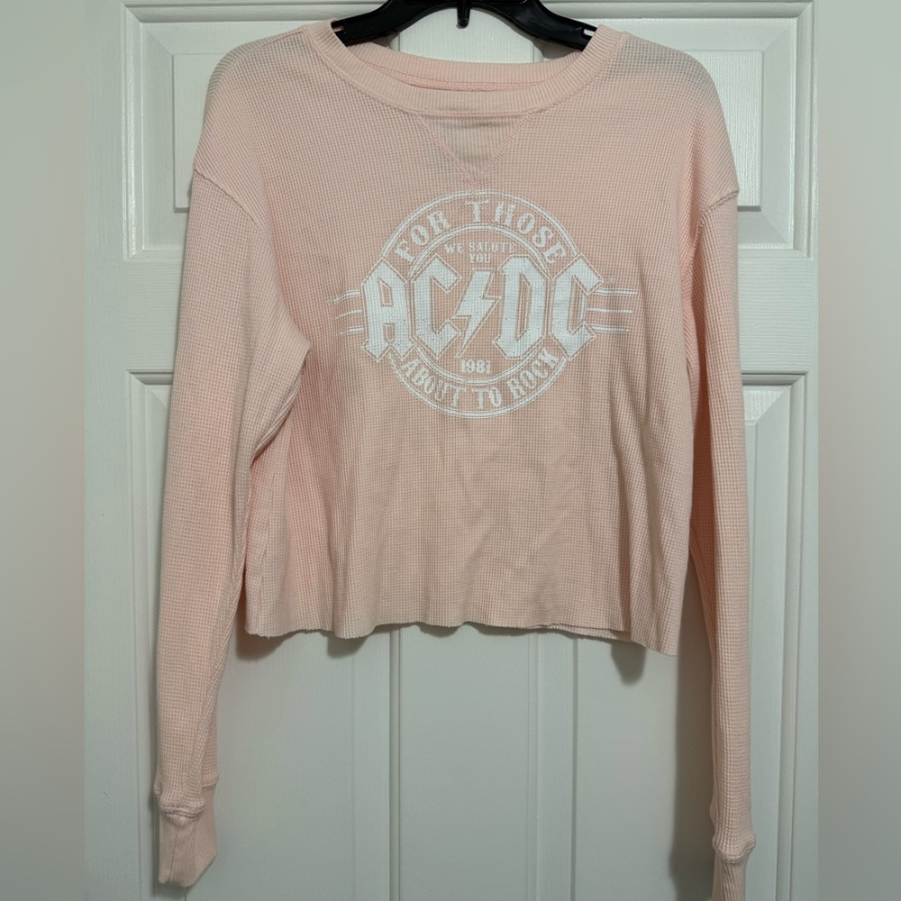 AC/DC Women's Light Pink Cropped Sweatshirt